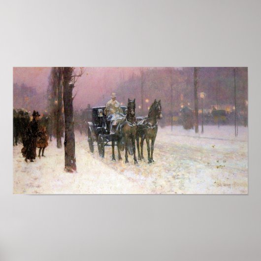 Childe Hassam - Street scene met twee cabines Poster (Voorkant)