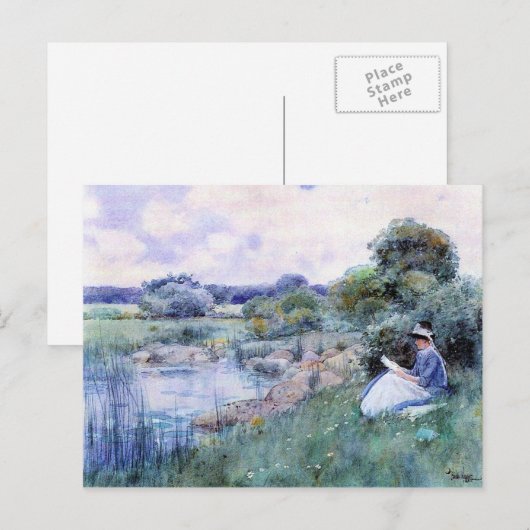 Childe Hassam - Vrouw lezen Briefkaart (Voorkant / Achterkant)