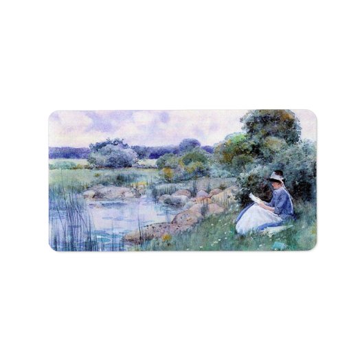 Childe Hassam - Vrouw lezen Etiket (Voorkant)
