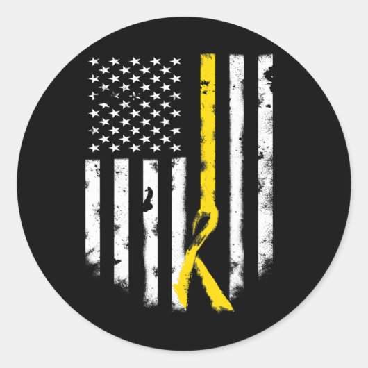 Childhood Cancer Awareness Amerikaanse vlag lint T Ronde Sticker (Voorkant)