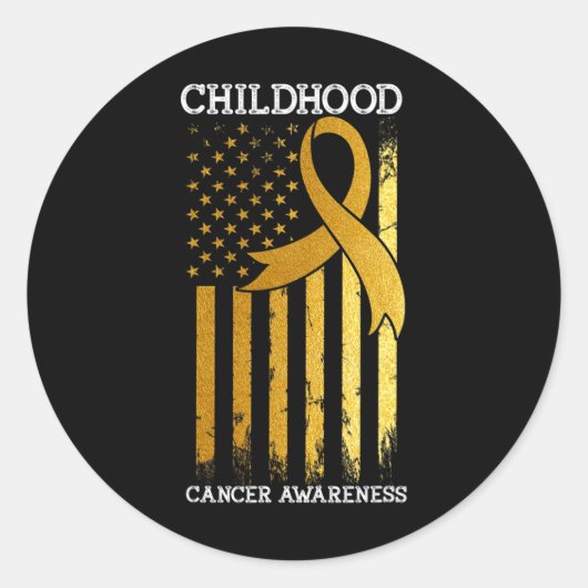 Childhood Cancer Awareness USA vlag Gold Ribbon WA Ronde Sticker (Voorkant)