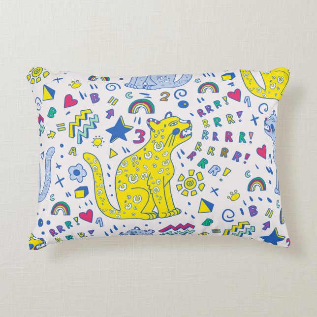 childish pattern with tiger,letters,rainbows,numbe accent kussen (Voorkant)