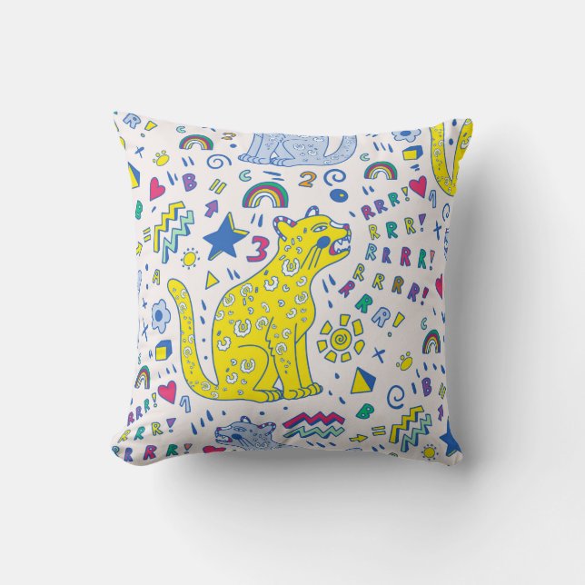 childish pattern with tiger,letters,rainbows,numbe kussen (Voorkant)