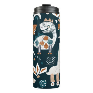 Childish seamless pattern with hand drawn dinosaur thermosbeker