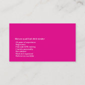 Childminder baby sitter verzorger roze kangoeroe k visitekaartje (Achterkant)