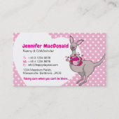 Childminder baby sitter verzorger roze kangoeroe k visitekaartje (Voorkant)