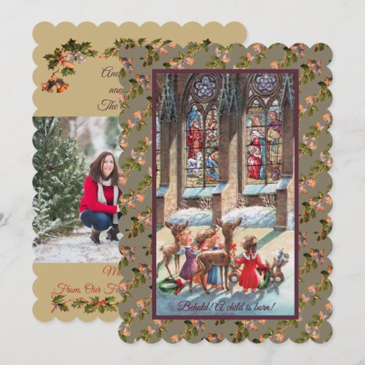 Children At The Church Window Christmas Feestdagenkaart (Voorkant / Achterkant)