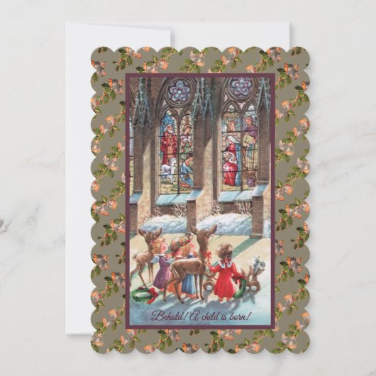 Children At The Church Window Christmas Feestdagenkaart (Voorkant)