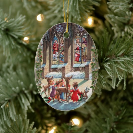 Children at the Church Window Christmas Keramisch Ornament (Boom)