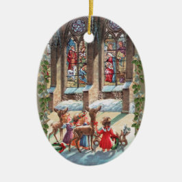 Children at the Church Window Christmas Keramisch Ornament
