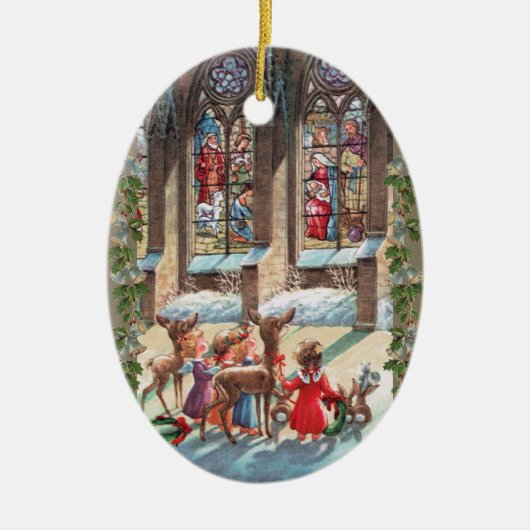 Children at the Church Window Christmas Keramisch Ornament (Voorkant)