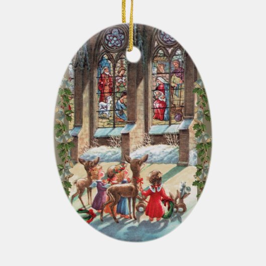 Children at the Church Window Christmas Keramisch Ornament (Achterkant)