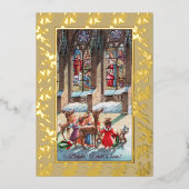 Children at the Church Window Foil Christmas Card Folie Feestdagenkaart (Voorkant)
