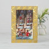 Children at the Church Window Foil Christmas Card Folie Feestdagenkaart (Staand Voorkant)