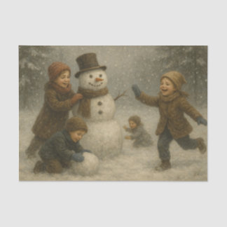 Children Building a Snowman Tissuepapier