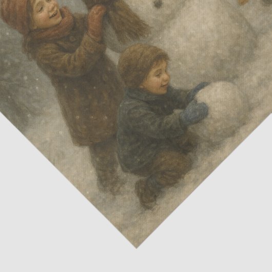 Children Building a Snowman Tissuepapier (Detail)