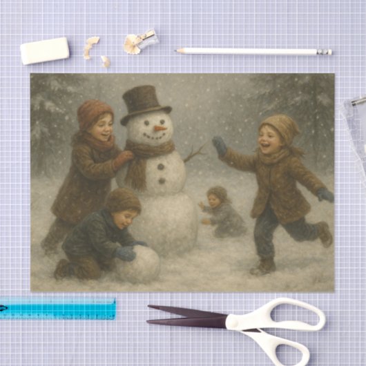 Children Building a Snowman Tissuepapier (Craft)