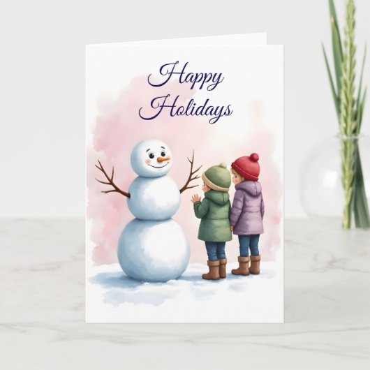 Children Building Snowman Winter Scene Blank  Kaart (Voorkant)