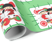 Children Carolers Green Kerstcadeautje Cadeaupapier (Rol Hoek)