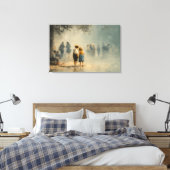 Children in Misty Street Impressionist Scene Canvas Afdruk (Insitu (Slaapkamer))