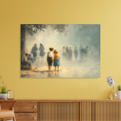 Children in Misty Street Impressionist Scene Canvas Afdruk (Insitu (Woonkamer))