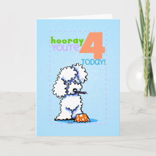 Children Kids Happy Birthday Age 4 Poodle Kaart