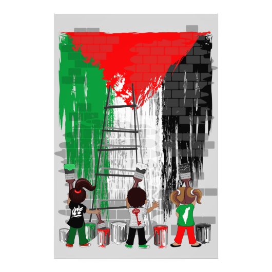 Children of Gaza Painting Palestine Flag  Foto Afdruk (Voorkant)