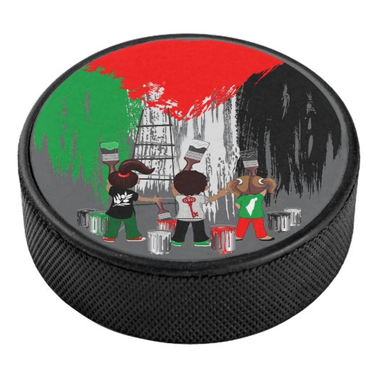 Children of Gaza Painting Palestine Flag Hockey Puck (3/4)