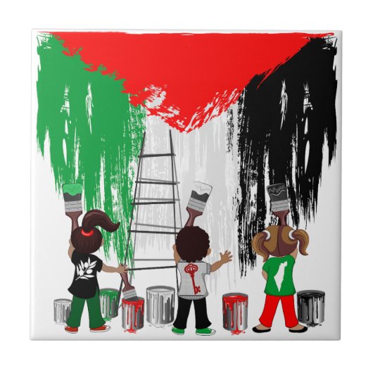 Children of Gaza Painting Palestine Flag Tegeltje (Voorkant)
