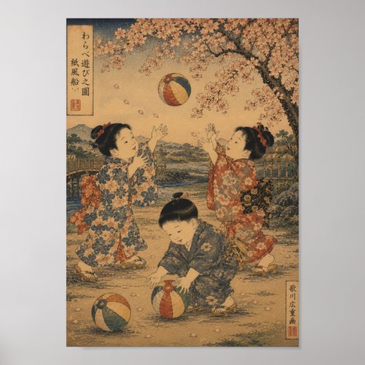 Children Playing Beneath the Sakura Poster (Voorkant)