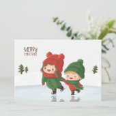 Children skating on ice at Christmas Feestdagenkaart (Staand voorkant)