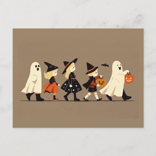 Children Trick or Treating on Halloween Night Briefkaart (Voorkant)