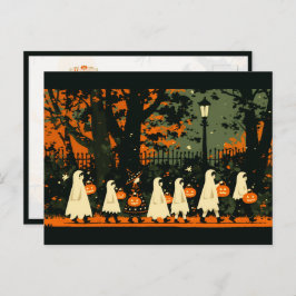 Children Trick or Treating on Halloween Night Feestdagenkaart