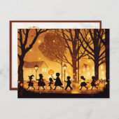 Children Trick or Treating on Halloween Night Feestdagenkaart (Voorkant / Achterkant)