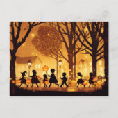 Children Trick or Treating on Halloween Night Feestdagenkaart (Voorkant)