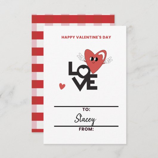 Children Valentine Red Heart Card (Voorkant / Achterkant)
