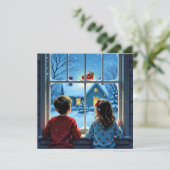 Children Watching Santa's Sleigh Christmas Feestdagenkaart (Staand voorkant)