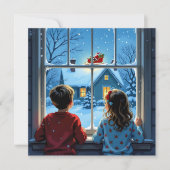 Children Watching Santa's Sleigh Christmas Feestdagenkaart (Voorkant)