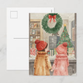 Children Window Shopping Christmas Watercolor Feestdagenkaart (Voorkant / Achterkant)