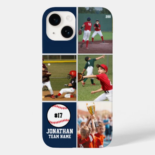Children's Baseball Team Photo Collage Blue Case-Mate iPhone Case (Achterkant)