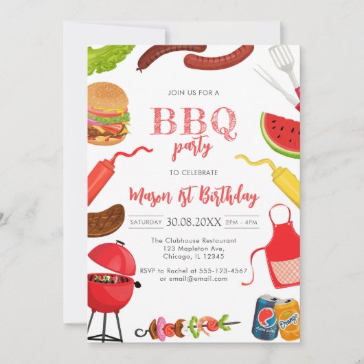 Children's BBQ Birthday Invitation Kaart (Voorkant)