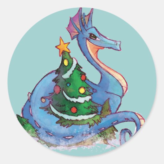 Children's Christmas Dragon-Stickers Ronde Sticker (Voorkant)