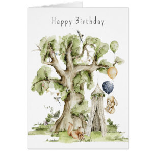 Children's Cute Woodland Happy Birthday Kaart