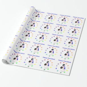 Childrens Hanukkah Giftwrap Snowman w Colorrad Cadeaupapier