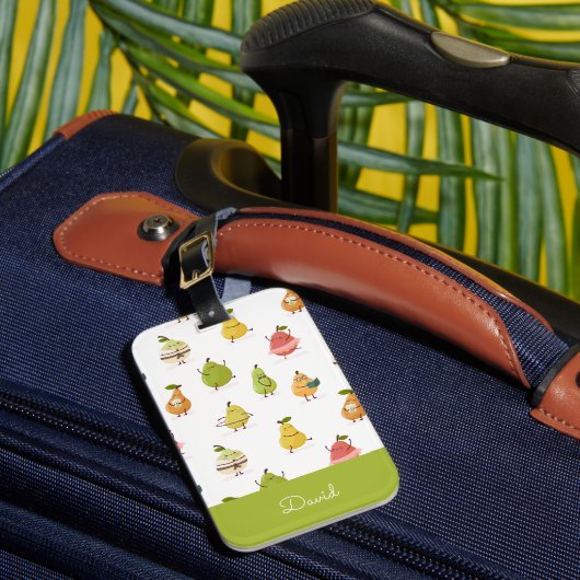 Children's pattern of fun pears bagagelabel (Voorkant Insitu 1)