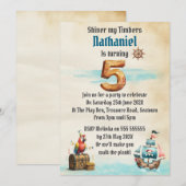 Childrens Pirate Themed Birthday Party Invitation Kaart (Voorkant / Achterkant)
