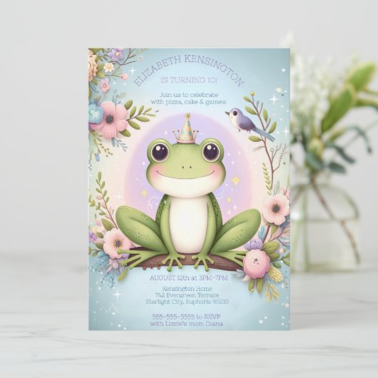 Children's Princess Frog Leuk Verjaardagsfeest Kaart (Staand voorkant)
