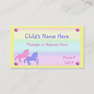 Childrens Unicorn Calling Card Contactkaartje