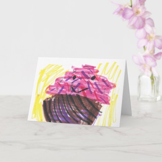Child's Art Cute Cupcake Kaart (Orchidee)