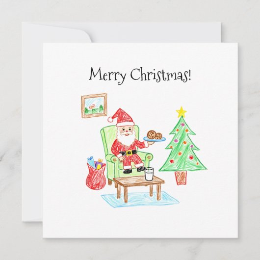 Child's Art Style Santa and Cookies Flat Greeting Kaart (Voorkant)